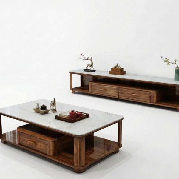 Bộ Bàn Trà Kệ Tivi Gỗ Mun K-KD2103