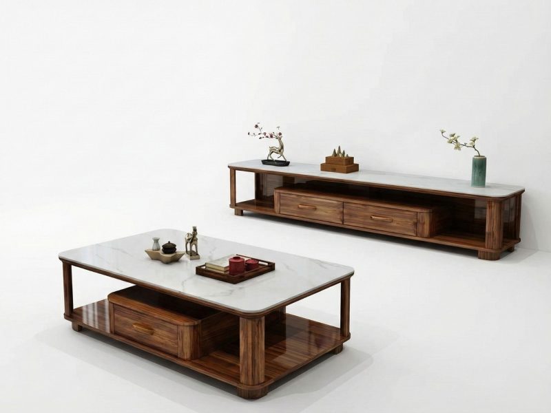 Bộ Bàn Trà Kệ Tivi Gỗ Mun K-KD2103