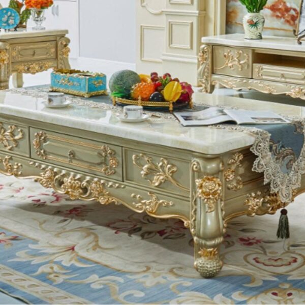 Bàn Trà Tân Cổ Điển 1m5 BTA968-15 Họa Tiết Dát Vàng