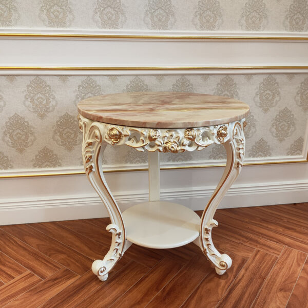 Bàn Tròn Thư Giãn Mặt Đá 8802H Dát Vàng Họa Tiết