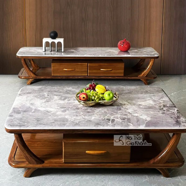 Bàn Trà Mặt Đá Kệ Tivi Gỗ Mun Quý Tộc BTW01