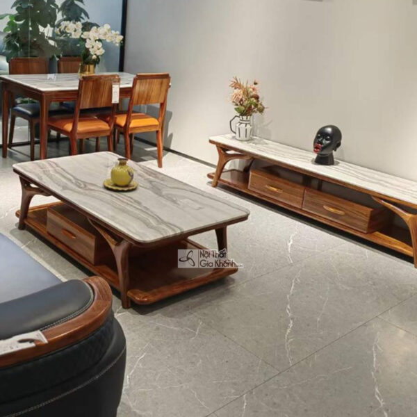 BỘ BÀN TRÀ VÀ KỆ TIVI MẶT ĐÁ 1707