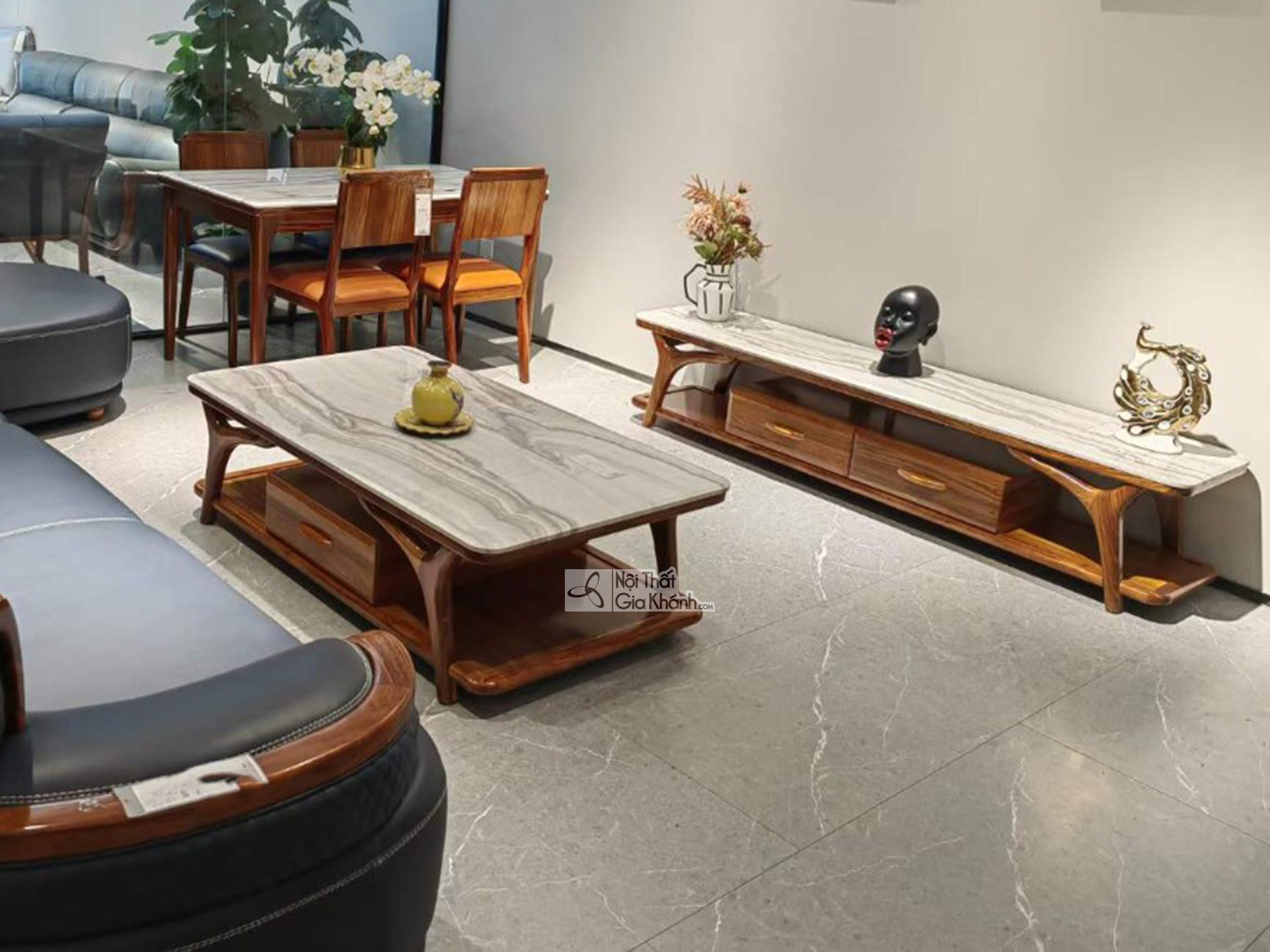 BỘ BÀN TRÀ VÀ KỆ TIVI MẶT ĐÁ 1707