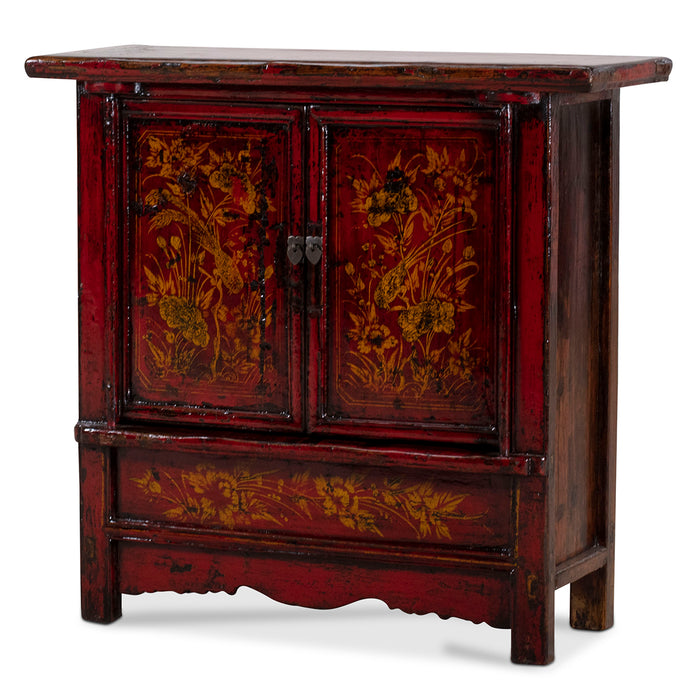 Red Lacquer Gold Painted Mid Size Cabinet