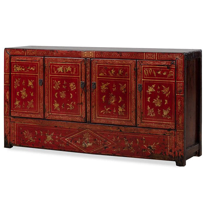 Red Lacquer Gold Patterned Sideboard