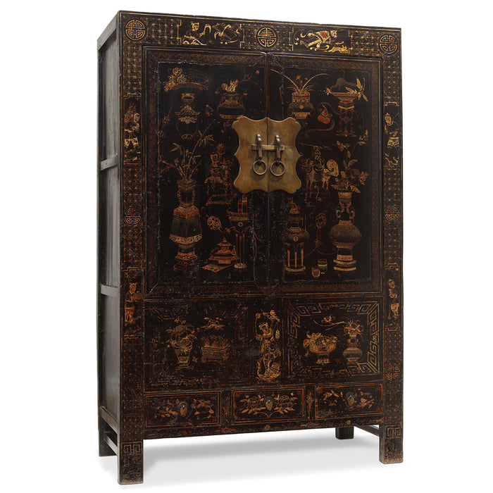 Black Lacquer Gold Painted Shanxi Cabinet