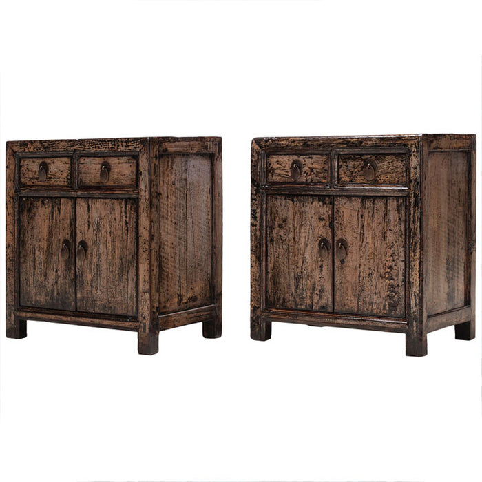 Pair of Distressed Lacquer Side Cabinets