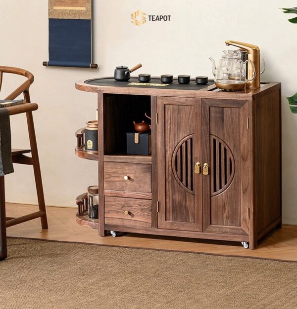 Bàn trà thông minh kết hợp cùng tủ trà gỗ óc chó TT06