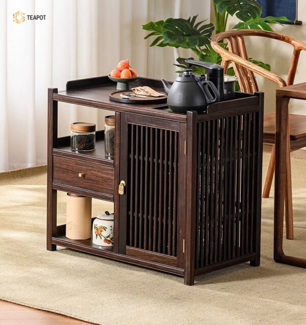 Bàn trà thông minh kết hợp cùng tủ trà gỗ mun cao cấp TT20